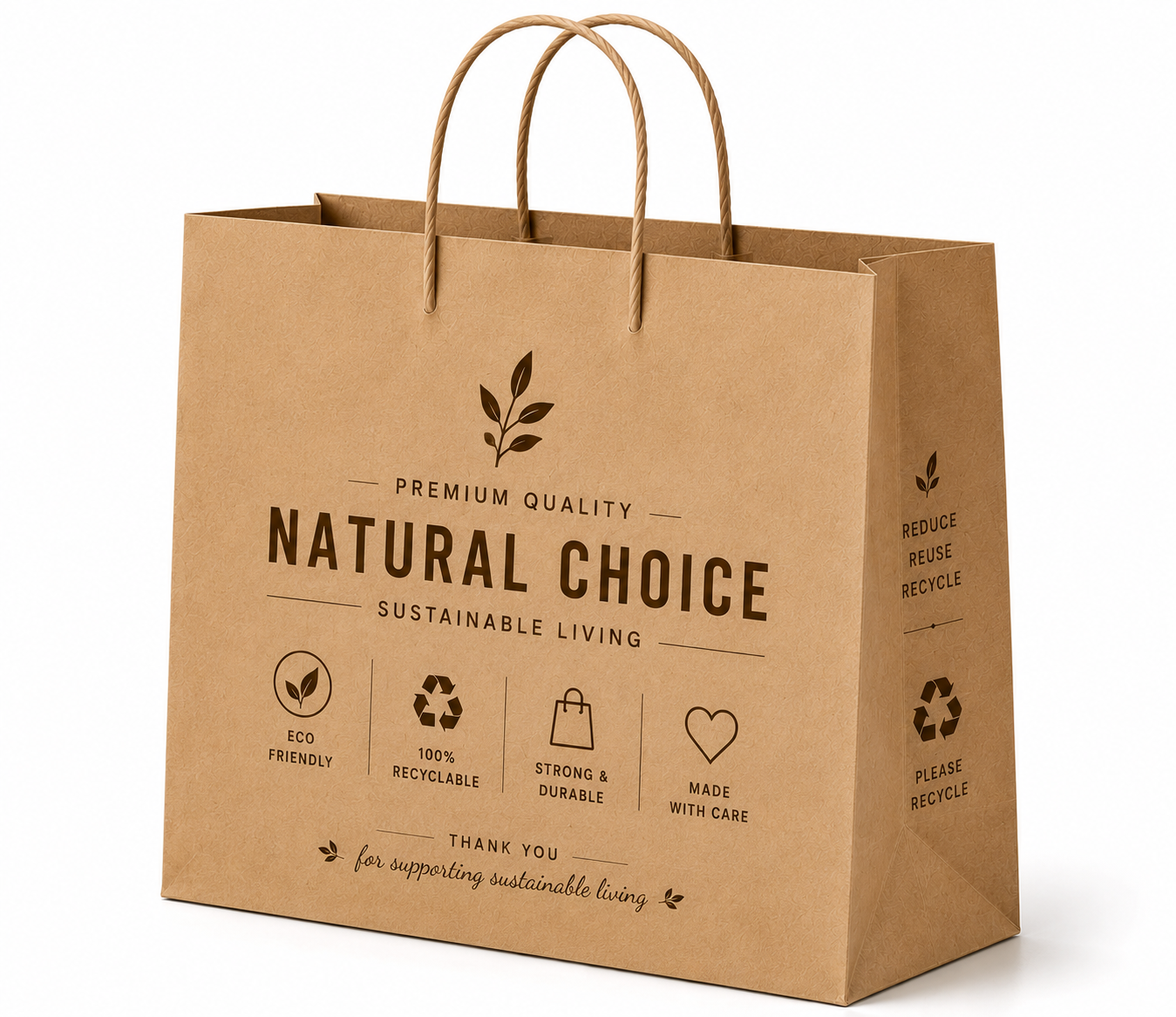 Brown Kraft Paper Shopping Bag with Twisted Handles